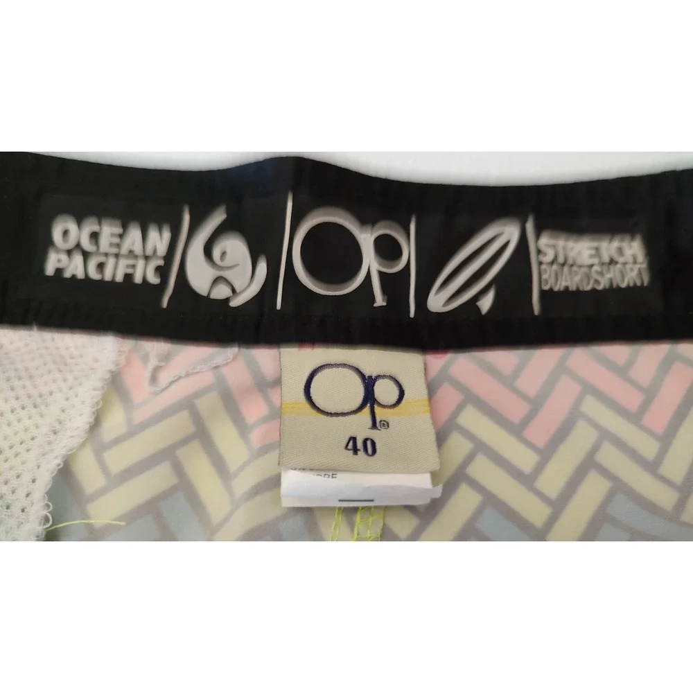 OP Ocean Pacific Stretch Board Shorts Neon Multicolor Pocket Mens Size 40‎